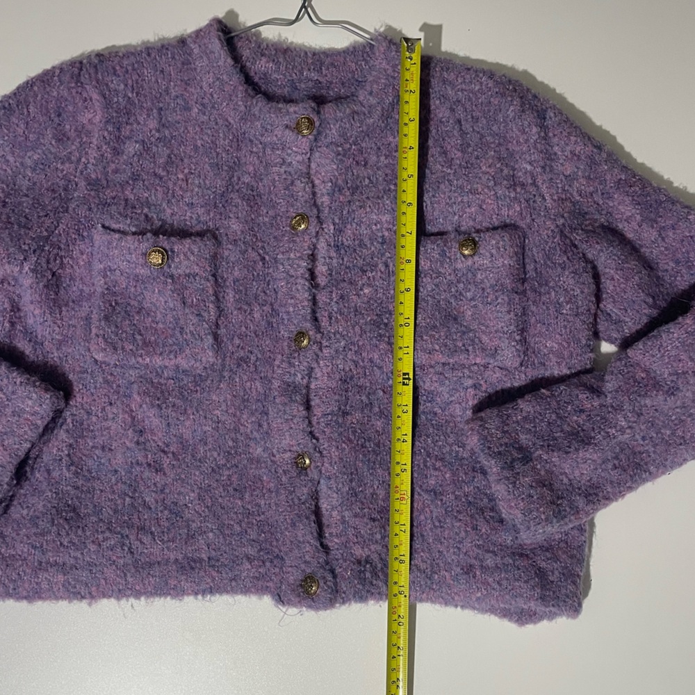 SomeSome Lavender Bouclé Cropped Cardigan Jacket – Free Size Fits US L–XL - Picture 3 of 7